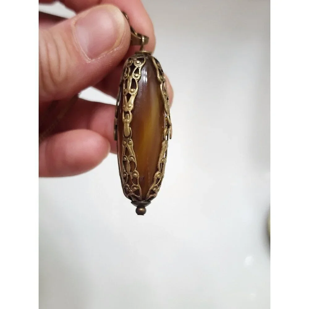 Jan Michaels Victorian Revival Style Pendant Necklace Carnelian Stone Signed